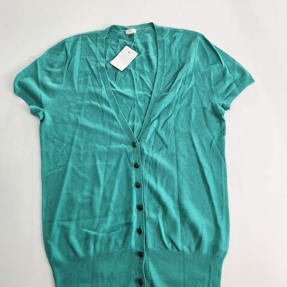 J. Crew Factory Sweaters - J Crew Factory Womens Cardigan Size S Short Sleeve Cotton Button Up Green 01